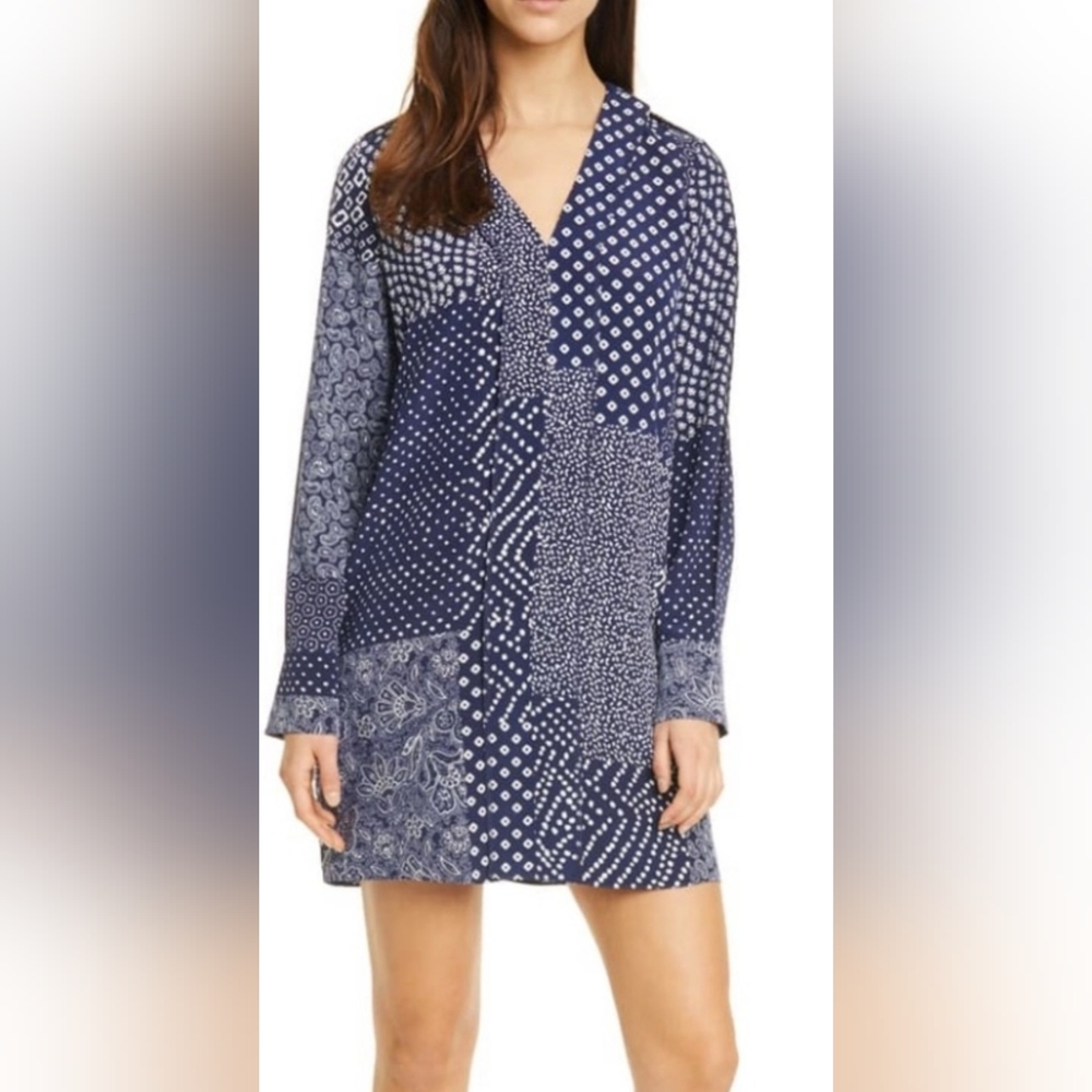 DVF Aubree Dress 100% Silk Patchwork w/ Pockets Sz Small